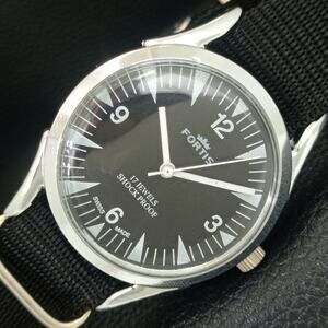 Vintage 1973 Fortis Manual Mens Silver Watch W/Nato Strap & Black accents